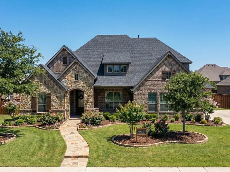 Beautiful residential home with new architectural shingle roof in Texas