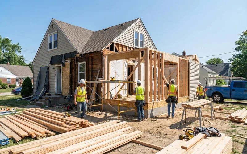 General contracting team working on residential home renovation project