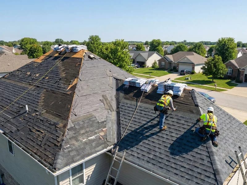 Complete roof replacement in progress on residential home